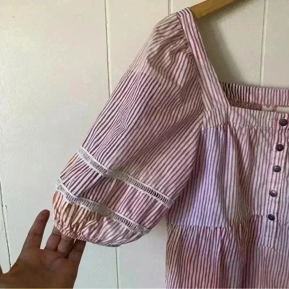 Anthropology Maeve Gable Tiered Striped Cotton Top Blouse Tunic Size XS